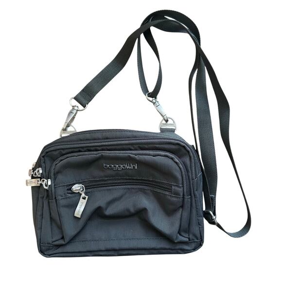 Baggallini Triple Zip Bagg 8'x6' Crossbody Dark Grey With Purple Lining‎ Travel - Picture 1 of 7